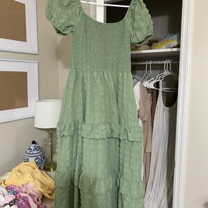 Green Puff Sleeve Maxi Dress